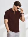 Men Self Design Polo Neck Polyester Brown T-Shirt